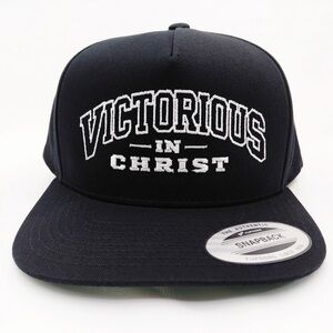 Victorious In Christ Black Snapback Hat with White Embroidery